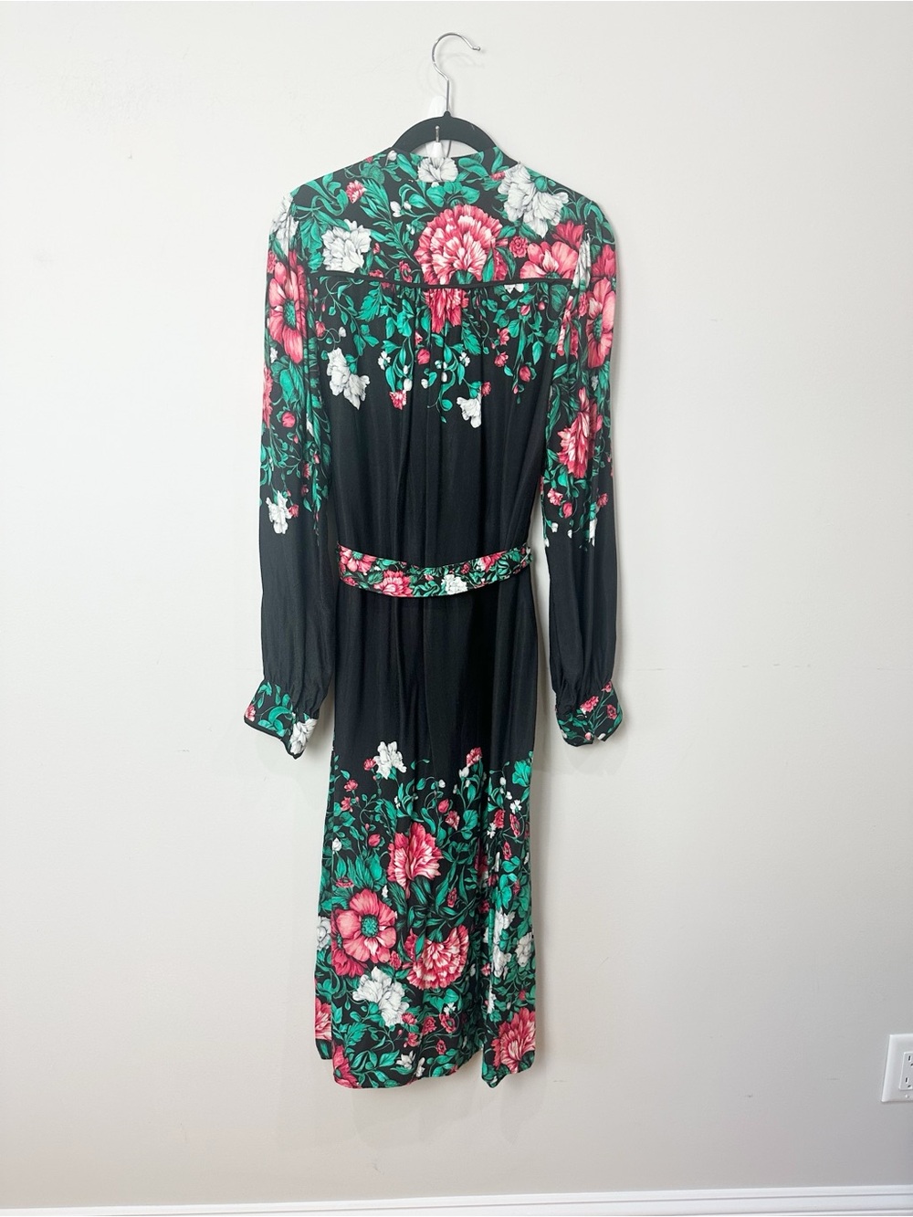Anthropologie Floral Belted Shirtdress Black Midi - Picture 4 of 8